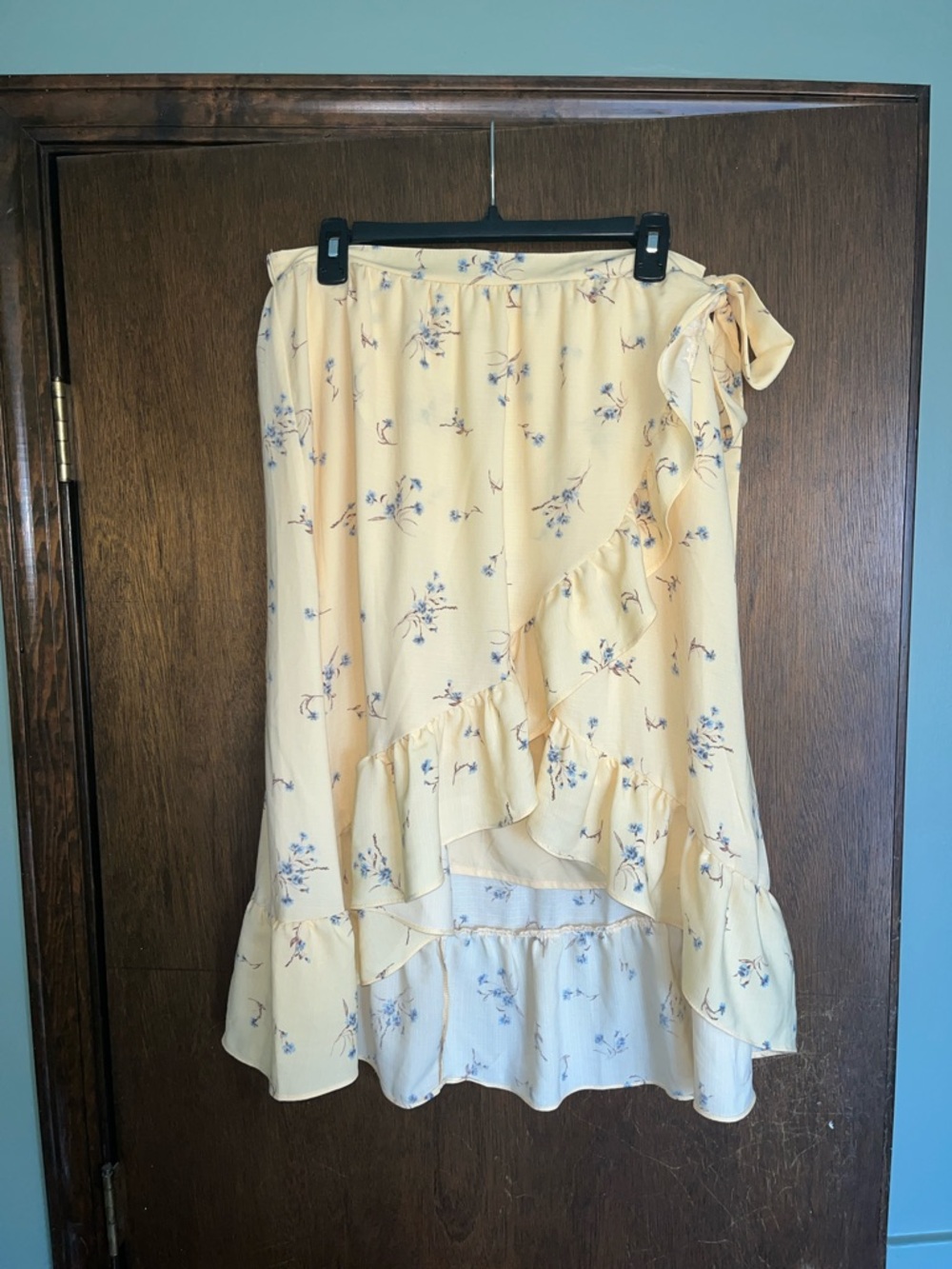 Yellow Floral Ruffle Midi Skirt